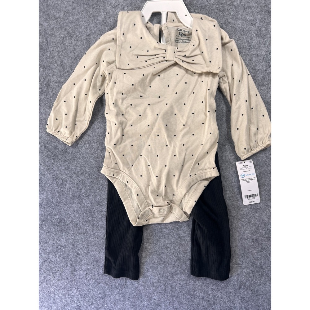 Carter's‎ Polka Dot Bow Set 12M Tan Black 2-Piece Bodysuit and Leggings